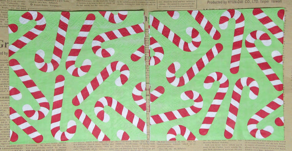 Paper Napkins (Pack of 2) Red and White Candy canes on Green Background