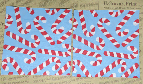 Paper Napkins (Pack of 2) Red and White Candy canes on Blue Background (Copy)