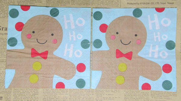 Paper Napkins (Pack of 2) Gingerbread Man with Spots Ho ho ho