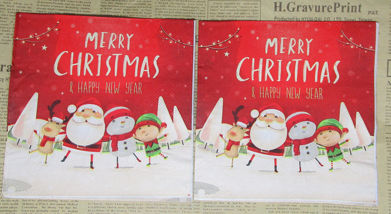 Paper Napkins (Pack of 2) Santa & Elf Dancing Merry Chritmas