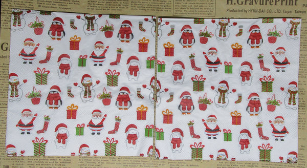 Paper Napkins (Pack of 2) Santa Icons Stocking Present Penguin Snowman Bunny