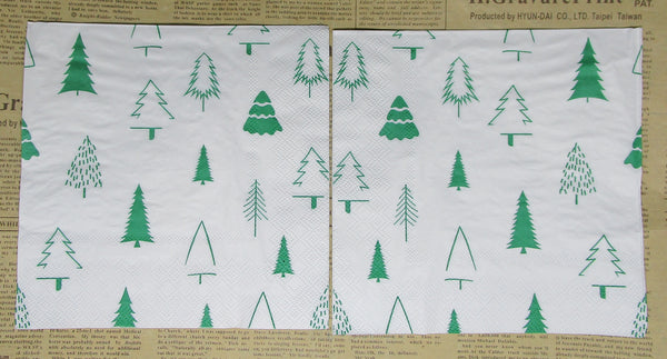 Paper Napkins (Pack of 2) Green Christms Tree Sketchy Solid Pattern