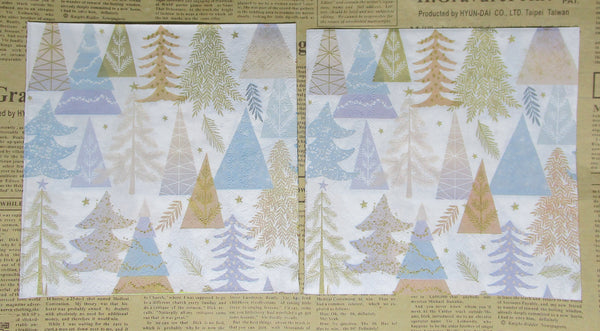 Paper Napkins (Pack of 2) Silver and Gold Christmas Trees Lots of Designs