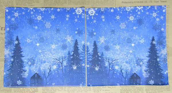 Paper Napkins (Pack of 2) Night Sky with trees snowflaes and house