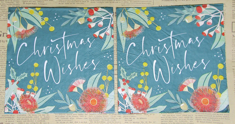 Paper Napkins (Pack of 2) Christmas Wishes with Gum tree blossums.