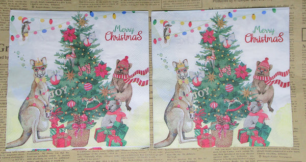 Paper Napkins (Pack of 2) Christmas Tree with Kangaroo Koala and more Presents