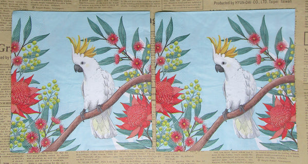 Paper Napkins (Pack of 2) Cockatoo with Warratah and Wattle Flowers