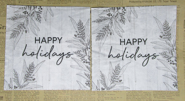 Paper Napkins (Pack of 2) Happy Holidays with Black Foliage