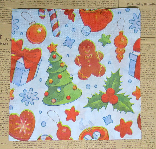 Paper Napkins (Pack of 2) Bird Pintsettia Bells Clusterd Candy Canes Gingerbread man