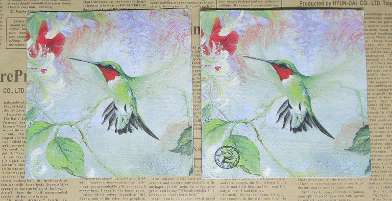 Paper Napkins (Pack of 2) Cocktail Size Red and Green Birds Humming Bird flowers