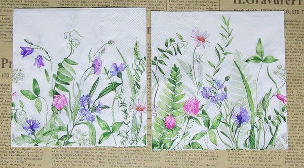 Paper Napkins (Pack of 2) Cocktail Size Purple and Pink Flowers Garden
