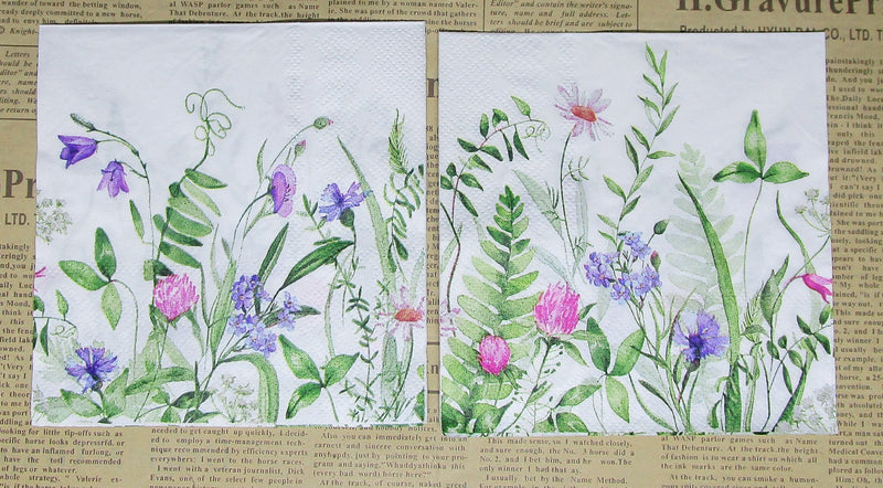 Paper Napkins (Pack of 2) Cocktail Size Purple and Pink Flowers Garden