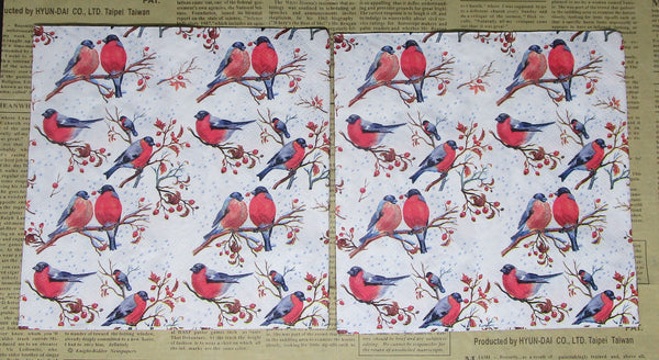 Paper Napkins (Pack of 2) Red Robin Birds on Branches with Berries Small Birds