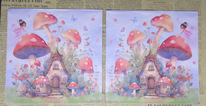 Paper Napkins (Pack of 2) Mushrooms and Fairy House Fairy Florals