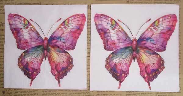 Paper Napkins (Pack of 2) Large Butterfly Pink Green Orange