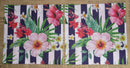 Paper Napkins (Pack of 2) Pink and Red Hibiscus Flowers on black Stripes