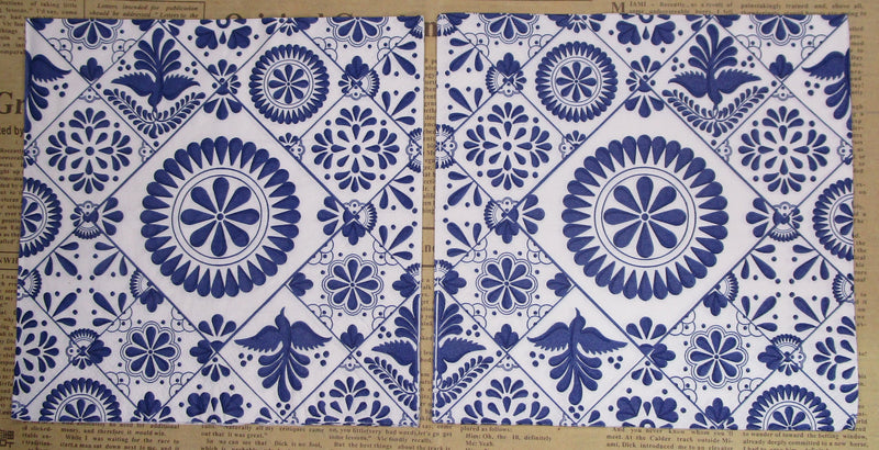 Paper Napkins (Pack of 2) Blue Mosaic Tile Design