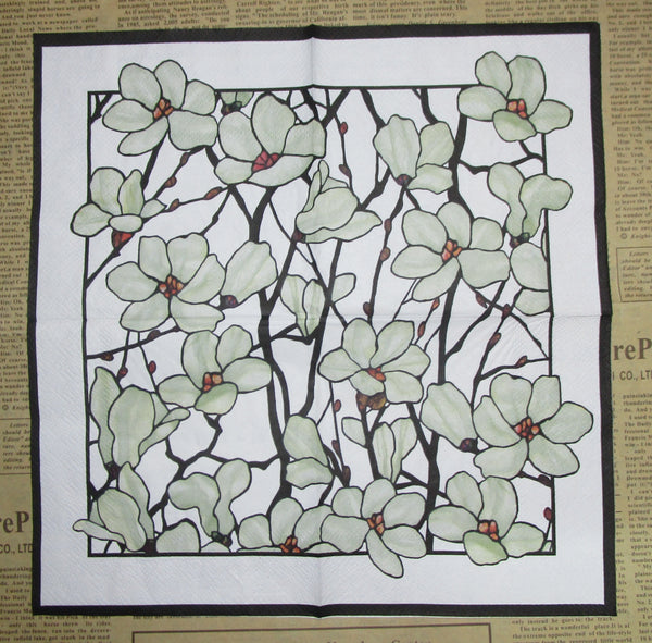 Paper Napkins (Pack of 2) Flower Collage Cream and Black