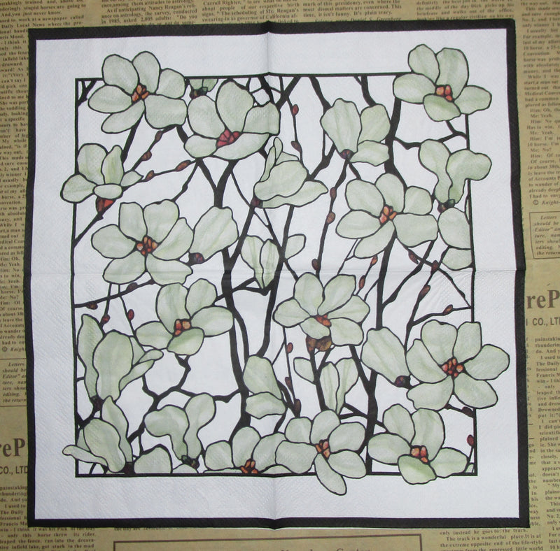 Paper Napkins (Pack of 2) Flower Collage Cream and Black