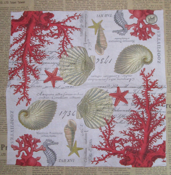 Paper Napkins (Pack of 2) Sea Creatures Shells Corel Collage Words