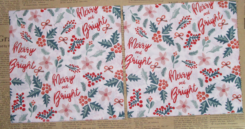 Paper Napkins (Pack of 2) Holly and Berries Small Foliage Merry and Bright