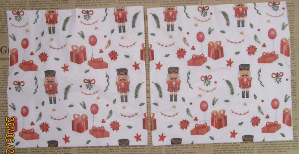 Paper Napkins (Pack of 2) Mini Icons Nutcracker Presents Ribbons Foliage