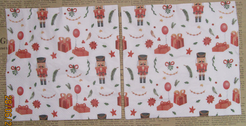 Paper Napkins (Pack of 2) Mini Icons Nutcracker Presents Ribbons Foliage