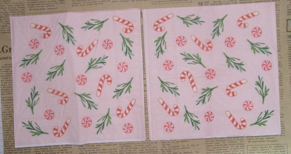 Paper Napkins (Pack of 2) Foliage, Candy Cane and Peppermint Swirls