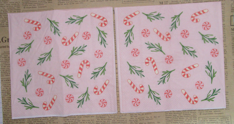 Paper Napkins (Pack of 2) Foliage, Candy Cane and Peppermint Swirls
