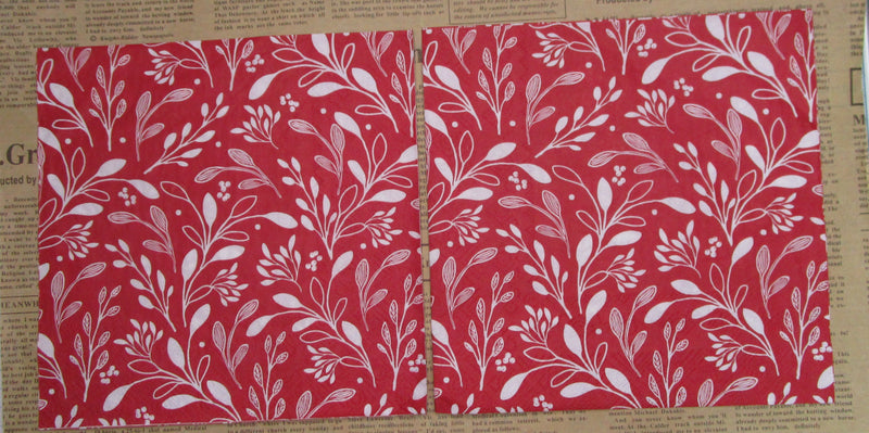 Paper Napkins (Pack of 2) Red and White Foliage Sp[rigs