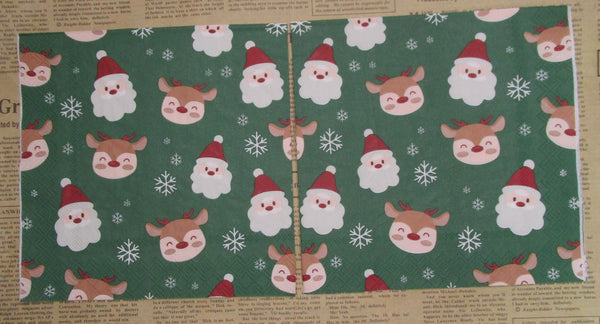 Paper Napkins (Pack of 2) Reindeer and Santa on Green Background Snowflakes