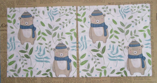 Paper Napkins (Pack of 2) Cute Bear in Scarf with Foliage
