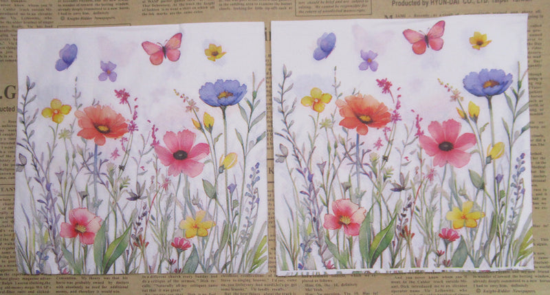 Paper Napkins (Pack of 2) Flower Garden Poppies and Butterfly