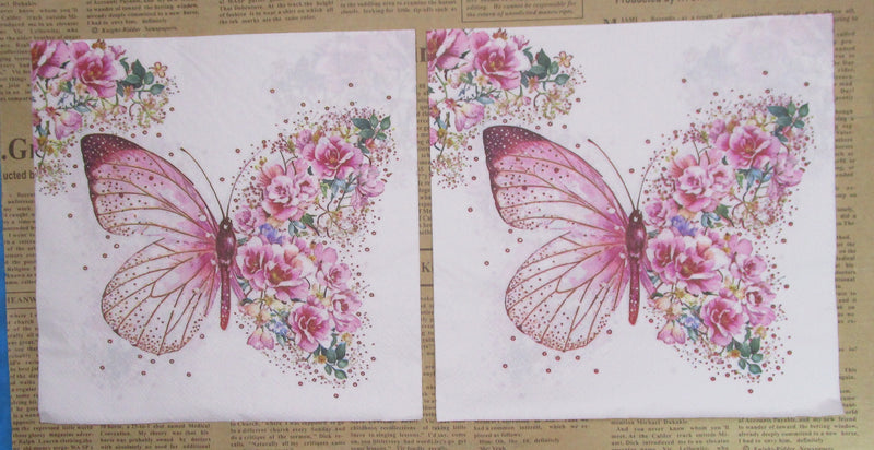Paper Napkins (Pack of 2) Pink Butterfly with Flowers