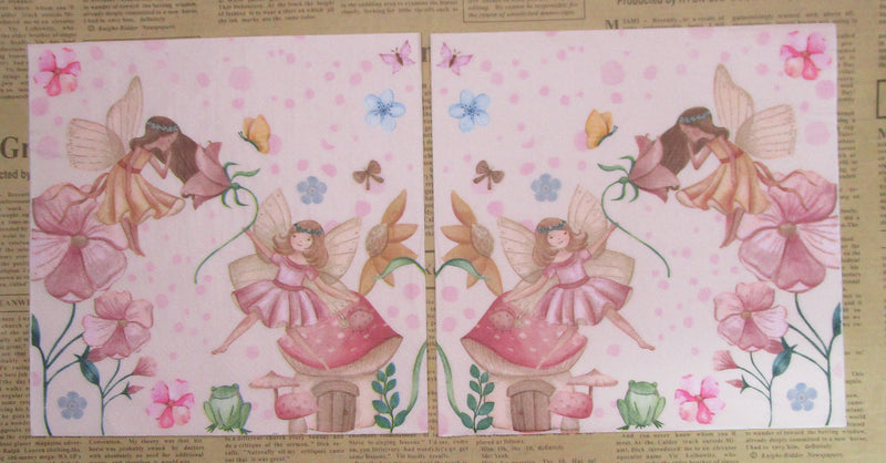 Paper Napkins (Pack of 2) Fairy Girls Flowers Mushroom Frog Flowers