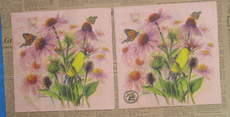 Paper Napkins (Pack of 2) Daisy Flowers and Yellow Bird Butterfly