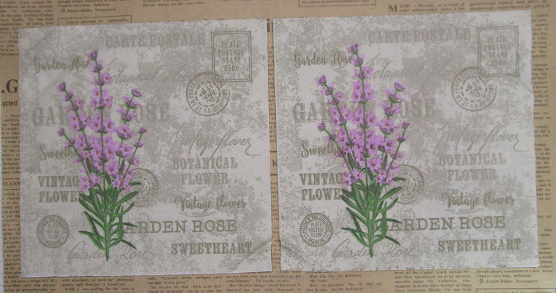 Paper Napkins (Pack of 2) Lavander Vintage Writing Postage Stamp
