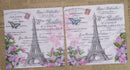 Paper Napkins (Pack of 2) Eiffel Tower Flowers Butterfly Writing Vintage