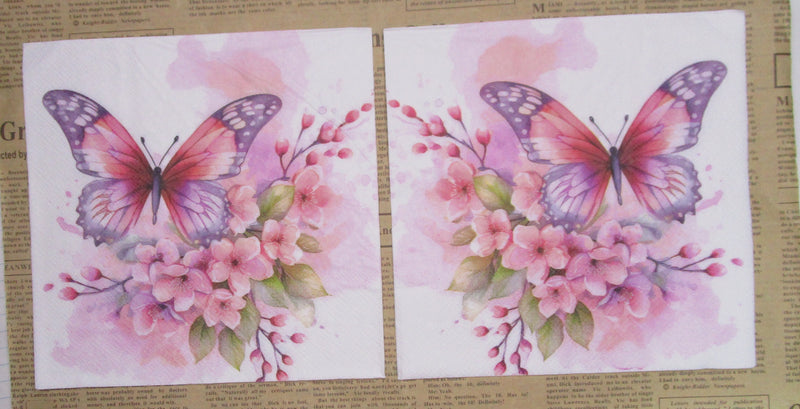 Paper Napkins (Pack of 2) Pink butterfly and Flowers