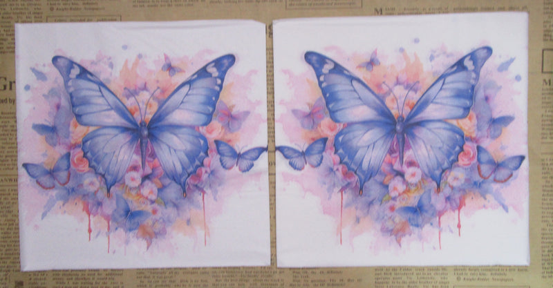 Paper Napkins (Pack of 2) Blue Butterfly with Flowers and Drips