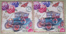 Paper Napkins (Pack of 2) Old Car Vintage Flowers Butterfly Postage Stamp.