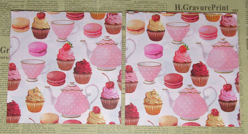 Paper Napkins (Pack of 2) Cupcakes Tea Cups Cherry Macaron