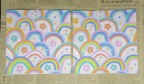 Paper Napkins (Pack of 2) Pastel Rainbows and Flowers