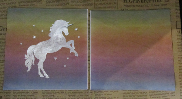 Paper Napkins (Pack of 2) Silver Foiled Unicorn Rainbow Pastel Stripes Gradient