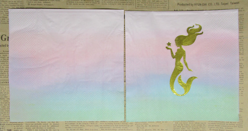 Paper Napkins (Pack of 2) Gold Foiled Mermaid Pastel Gradient