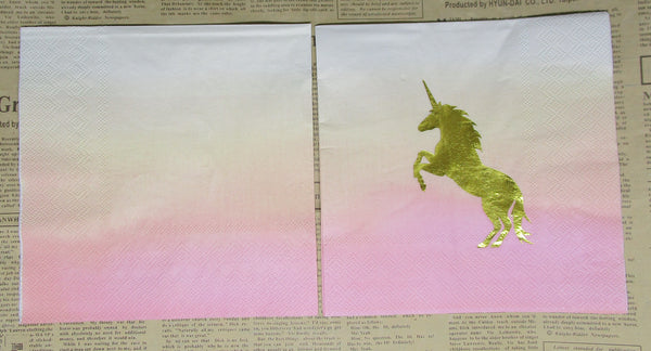 Paper Napkins (Pack of 2) Gold Foiled Unicorn Pastel gradient colours