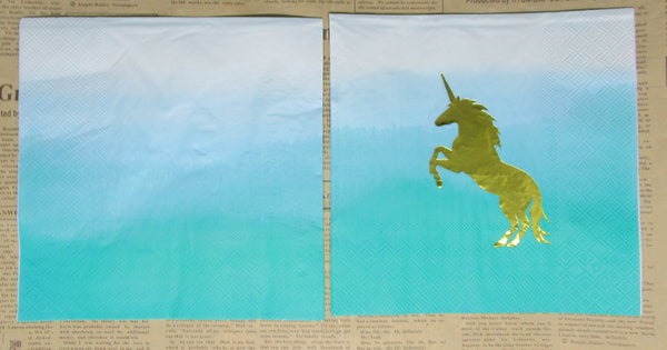 Paper Napkins (Pack of 2) Gold Foiled Unicorn Green Gradient