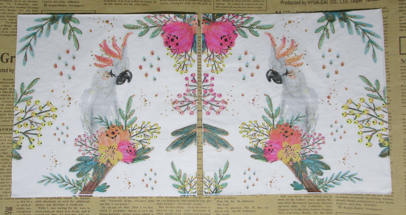Paper Napkins (Pack of 2) Cockatoo with Flowers and Branches