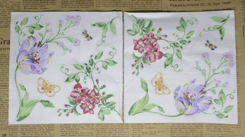Paper Napkins (Pack of 2)  Floral Bouquet and Butterfly Foliage