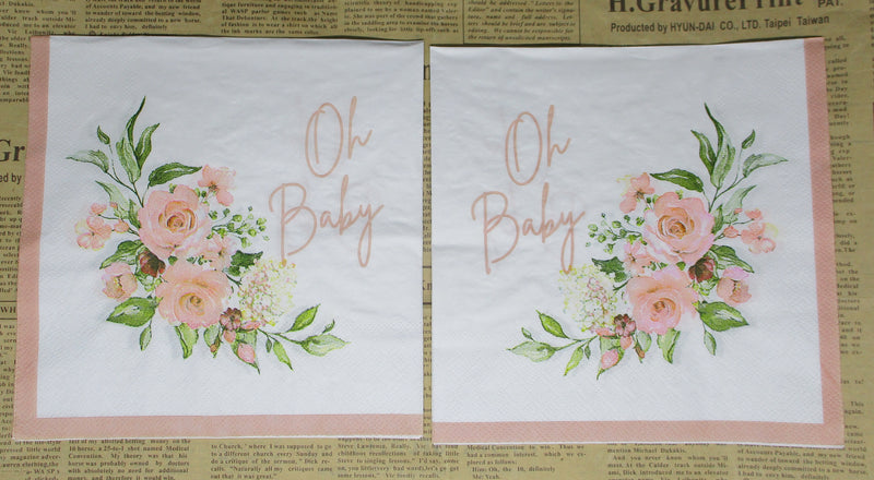 Paper Napkins (Pack of 2) Oh Baby flower cluster Pink and Green